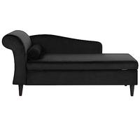 Beliani Chaise Longue Méridienne Côté Gauche en Velours Noir avec Rangement pour Salon au Style Glamour