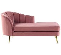 Beliani Chaise Longue Méridienne Côté Gauche en Velours Rose avec Pieds Métalliques Dorés Design 100% Glamour et Rétro Confortable et Élégante