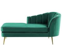 Beliani Chaise Longue Rétro Côté Droit en Velours Vert Émeraude et Pieds Dorés Allier