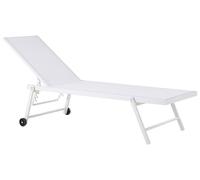Beliani Chaise Longue Transat de Jardin Inclinable en Aluminium avec Assise en Textile Blanc Design Solide et Résistant pour Jardin ou Terrasse