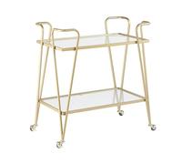 Beliani Chariot de Cuisine Doré Glam à roulettes Deux Etagères en Verre Ouvertes 75 x 45 cm Noti