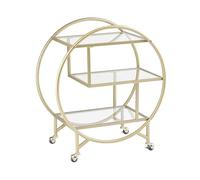 Beliani Chariot de Cuisine Glamour Doré sur Roues Trois Etagères en Verre 50 x 34 cm Colton