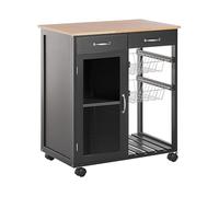 Beliani Chariot Desserte de Cuisine en Bois Noir à roulettes Pivotantes 86 cm Hauteur