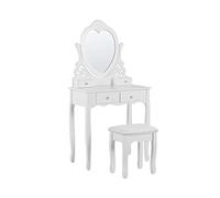 Beliani Coiffeuse Décorative avec 4 Tiroirs Glam Poudreuse Miroir Forme Cœur Blanche Diva