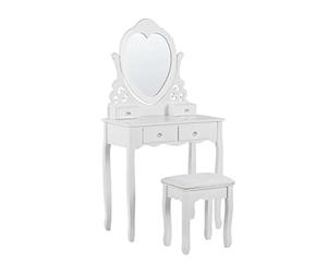 Beliani Coiffeuse Décorative avec 4 Tiroirs Glam Poudreuse Miroir Forme Cœur Blanche Diva