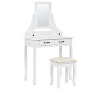 Beliani Coiffeuse Décorative Glamour à 4 Tiroirs avec Miroir et Tabouret Blanche Rayon