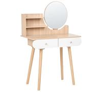 Beliani Coiffeuse Scandinave en MDF avec Miroir Rond Finition Imitation Bois 2 Tiroirs Blanche Chambly