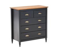 Beliani Commode à 5 Tiroirs Scandinave avec Dessus en Bois Meuble de Rangement Noir Shillington