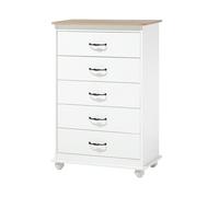 Beliani - Commode Chifonnier - Sharon - Blanc et Marron 5 Tiroirs