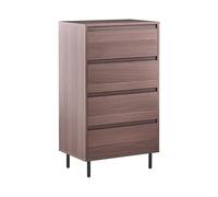 Beliani Commode Minimaliste Scandinave en MDF Pieds en Métal 4 Tiroirs Espace de Rangement Marron Foncé Nikea