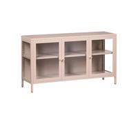 Beliani Commode Moderne en Acier Étagères avec 3 Portes Verre Sécurité Beige Newport