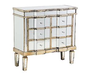 Beliani Comode au Design Victorien avec Surface en Effet Miroir et Quelques Finitions Dorées composé de 6 Tiroirs au Style Glamour