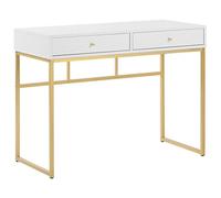 Beliani Console Bureau à Domicile Glamour à 2 Tiroirs à Base en Métal Doré et Plateau Blanc Daphne