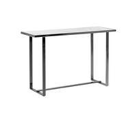 Beliani Console Rectangulaire Plateau Effet Marbre Blanc et Verre Trempé Pieds Argentés en Acier Plano