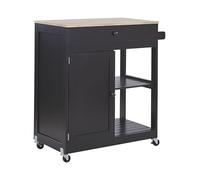 Beliani Desserte de Cuisine Chariot à roulettes avec Long Tiroir Plateau Supérieur en Bois de Pin Clair et Structure en MDF Noir au Style Rustique