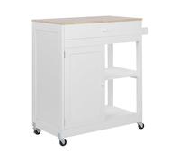 Beliani Desserte de Cuisine Chariot à roulettes avec Long Tiroir Plateau Supérieur en Bois de Pin Clair et Structure en MDF Blanc au Style Rustique