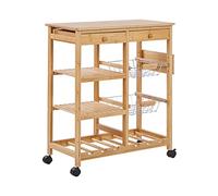 Beliani Desserte de Cuisine Chariot à roulettes en Bambou avec Tiroir Étagère à Vin et Paniers pour Salle à Manger Salon ou Chambre Rustique et Scandi