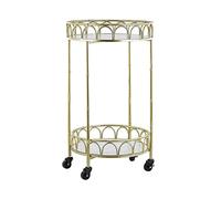 Beliani Desserte de Cuisine Ronde Effet Bois à Roulette Blanche et Dore Pratique pour Salle à Manger Glamour et Decoration