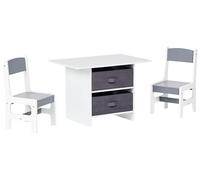 Beliani Ensemble 2 Places pour Enfant en MDF avec Table et Chaises avec 2 Boîtes en Tissu Meuble Chambre Enfant Blanc et Gris Yalgoo