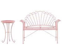 Beliani Ensemble de Jardin ou Terrasse Banc et Table d'Appoint Assortie en Métal Rose Idéal pour Extérieurs Romantiques et Provançales