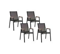 Beliani Ensemble Chaises de Jardin 4 Places Extérieur Terrasse Empilables en Aluminium Noir Tiano