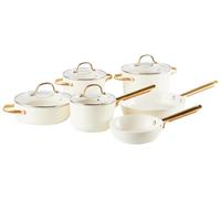 Beliani Ensemble de 10 Pièces de Cuisson 4 Casseroles et 2 Poêles à Frire Revêtement Céramique Anti-adhésif Aluminium Blanc Cassé Elite Pro