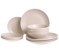 Beliani Ensemble de 18 Pièces de Vaisselle en Grès Fait Main Finition Emaillé Beige Clair Vivani