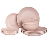 Beliani Ensemble de 18 Pièces de Vaisselle en Grès Fait Main Finition Emaillé Rose Vivani