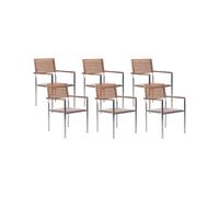 Beliani Ensemble de 6 Chaises de Jardin en Acier INOX et Bois Clair Moderne Viareggio