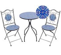 Beliani Ensemble de Balcon Vintage en Métal Table et Chaises Extérieur Cadre en Fer Mosaïque Bleu Noir Cigliano