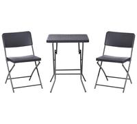 Beliani Ensemble de Bistro en Matière Synthétique Table et 2 Chaises Pieds en Acier Pliable Résistant aux Intempéries Noir Trappeto