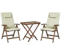 Beliani Ensemble de Bistrot de Jardin Rustique en Bois d'Acacia 2 Places Table et Chaises Réglable Pliable avec Coussins Vert Amantea Premium