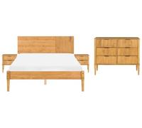 Beliani Ensemble de Chambre Bois de Pin Marron Clair de Scandinave | Cirage, À assembler entièrement, 211 x 148 x 90 cm