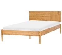 Beliani Ensemble de Chambre Scandinave en Bois de Pin Lit 140 x 200 cm 2 Tables de Chevet et Commode à 6 Tiroirs Marron Clair Flavignac