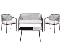 Beliani Ensemble de Jardin 4 Places en Rotin PE Structure en Acier Coussins en Tissu avec Housses Amovibles Fauteuil Canapé Table Basse Noir Flero