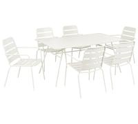 Beliani Ensemble de Salle à Manger de Jardin Moderne 6 Places Table avec Trou de Parasol et Chaises en Fer Galvanisé Beige Clair Terenzo