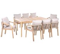 Beliani Ensemble de Salle à Manger de Jardin Rustique en Bois d'Acacia 8 Places Table et Chaises Marron Clair Manado/Sumba