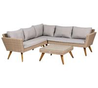 Beliani Ensemble de Salon de Jardin en Rotin PE avec Canapé d'angle 6 Places et Table Basse Gris Vittoria