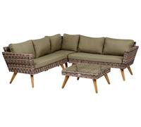 Beliani Ensemble de Salon de Jardin en Rotin PE avec Canapé d'angle 6 Places et Table Basse Vert Olive Vittoria