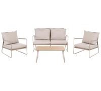 Beliani Ensemble de Salon de Jardin Structure en Métal 4 Places Canapé et Fauteuils avec Table Basse Beige Acceglio