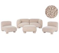 Beliani Ensemble de Salon en Bouclé 4 Places avec Pouf Modulaire Profil Bas Dossier Incurvé Beige Mjalbi