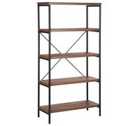 Beliani Étagère en Structure Métalique Noire et 5 Plateaux en Imitation Bois Foncé pour Salon au Style Industriel 160 cm de Hauteur