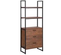 Haute Étagère en Acier revêtu de Poudre Peint en Noir et 2 Plateaux en Imitation Bois avec 3 Tiroirs au Style Industriel 158 cm de Hauteur Beliani
