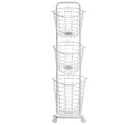 Beliani Étagère sur Roulettes 3 Paniers Amovibles en Métal Blanc Meuble de Rangement Pratique pour Salle de Bain ou Cuisine Moderne et Industrielle