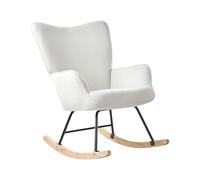 Beliani Fauteuil à Bascule en Velours Côtelé avec Dossier Large et Accoudoirs Pieds en Métal Noir Meuble de Salon Chambre Blanc Cassé Arset