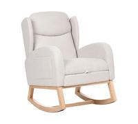 Beliani Fauteuil à Bascule Moderne en Bou vec Repose-Pieds Accoudoirs Pieds en Bois Blanc Cassé Haslev