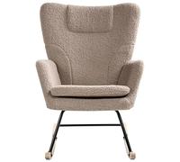 Beliani Fauteuil à Bascule Moderne en Bouclé Rembourré Pieds en Bois Meuble Chambre Enfant Taupe Sandve