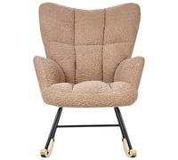 Beliani Fauteuil à Bascule Moderne en Tissu Bouclé Beige Sable et Pieds en Bois Oulu