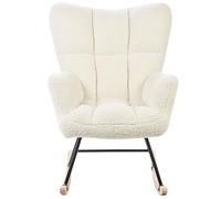 Beliani Fauteuil à Bascule Moderne en Tissu Boucle Blanc et Pieds en Bois Oulu
