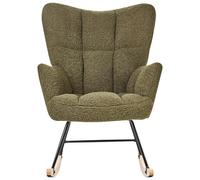 Beliani Fauteuil à Bascule Moderne en Tissu Bouclé Vert Foncé et Pieds en Bois Oulu